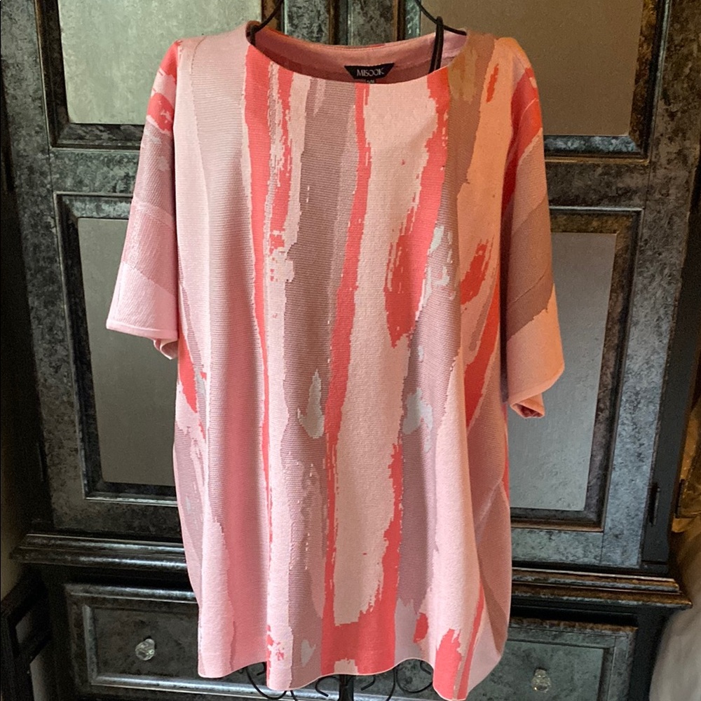 NWT Misook Pink and Gray Abstract Top
